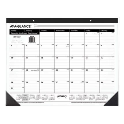 Ruled Desk Pad, 22 x 17, White Sheets, Black Binding, Black Corners, 12-Month (Jan to Dec): 2026 /AT-A-GLANCE®